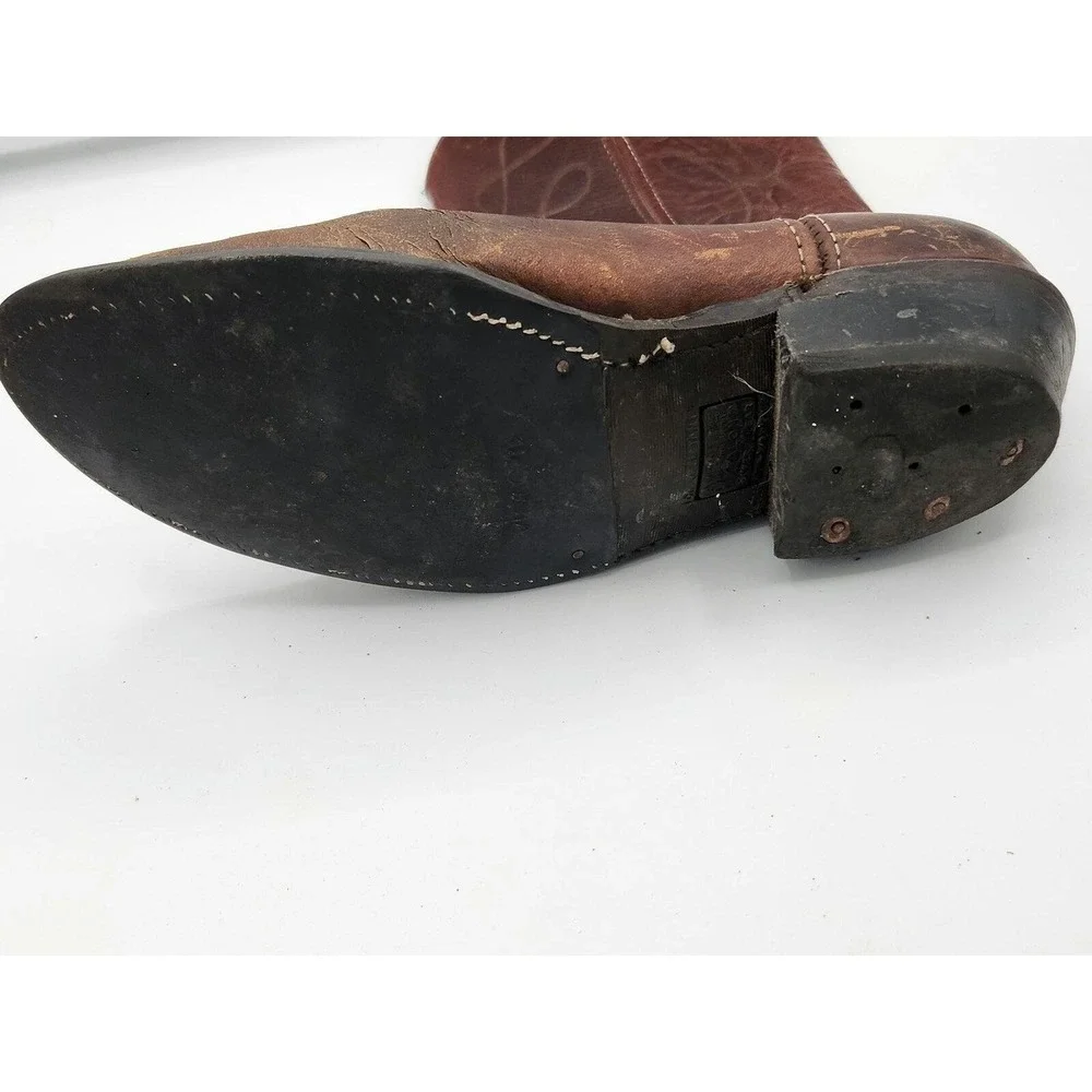 Vintage Brown Leather Cowboy Boots Western Boots Decorative‎ Stitching